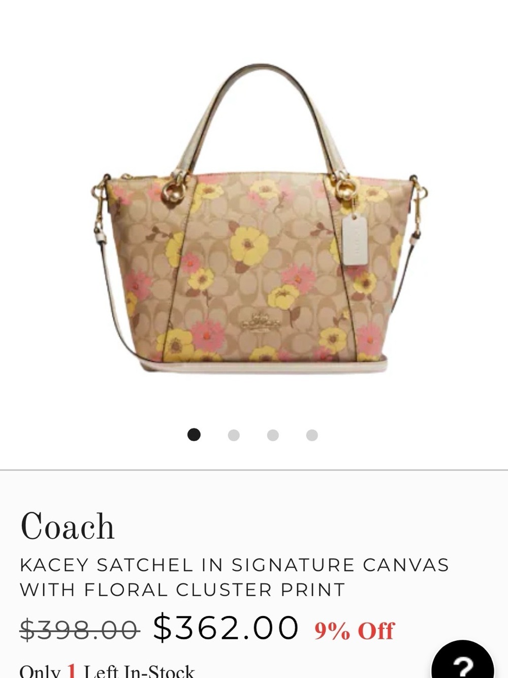Coach Floral Signature Canvas Satchel - Beige with Yellow & Pink Flowers